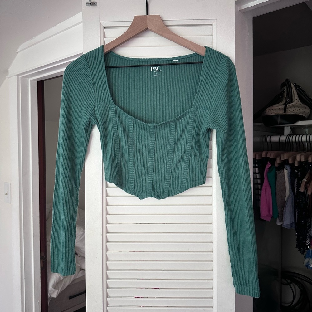 Pacsun Women's Green Ribbed Crop Top